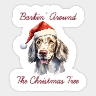 Christmas English Setter Dog in Santa Hat Sticker